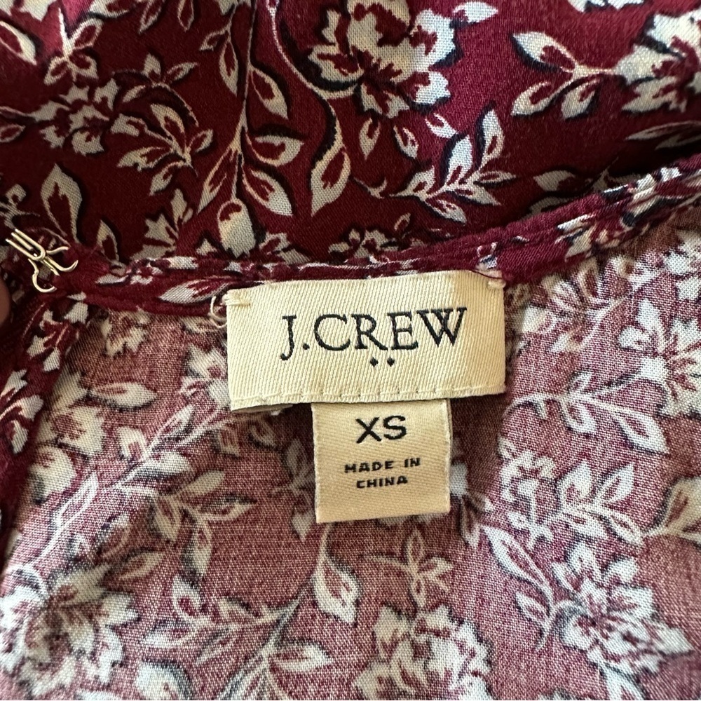 J. Crew Burgundy Floral tiered Puff Sleeve Midi Dress Size XS - Picture 14 of 16